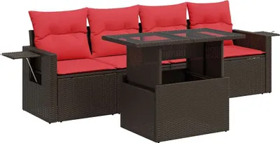 Immagine prodotto di vidaXL Set di divani da giardino 5 pezzi con cuscini in poly rattan acacia marrone