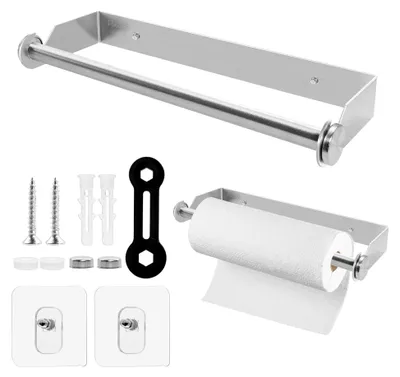 Produktbild von Küchenrollenhalter Wandmontage ohne Bohren, Küchenpapierhalter für Unterkabinette, Edelstahl für Küche, Badezimmer und Wohnzimmer, 28 cm