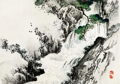 Immagine prodotto di Poster 29,7x21cm Waterfall, Kōno Bairei Giapponese Vintage per il soggiorno
