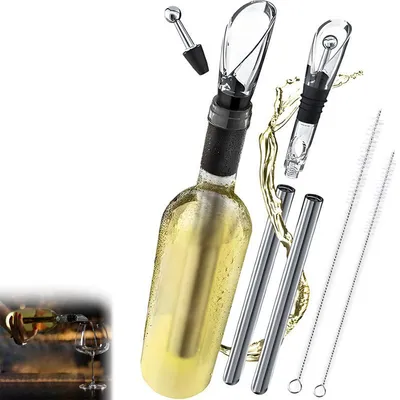 Produktbild von Weinkühler Set mit Ausgießer, 2 Edelstahlkühler für Wein und Champagner, integrierter Dekanter, ideal für Weinliebhaber