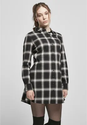 Productafbeelding van Damesjurk Urban Classics, katoenen geruite blousejurk, zwart/wit - maat XS