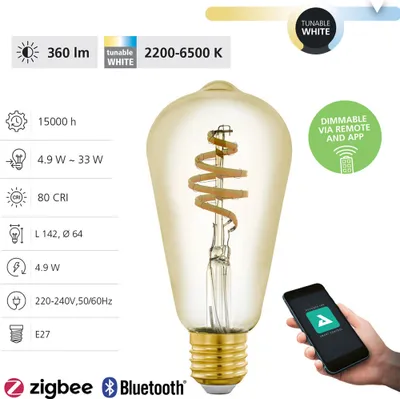 Immagine prodotto di Eglo 12242 LED E27 lampadina 1x4,9W Ø64mm telecomando CCT controllabile colore luce dimmerabile