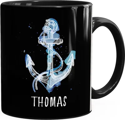 Produktbild von personalisierte Kaffee-Tasse mit Namen Anker Namenstasse persönliche Geschenke für Männer SpecialMe® schwarz Keramik-Tasse