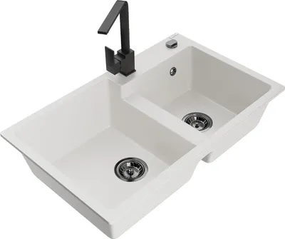 Image de Mexen Tomas évier en granit 2 cuves avec mitigeur Rita, blanc - 6516-20-670300-70