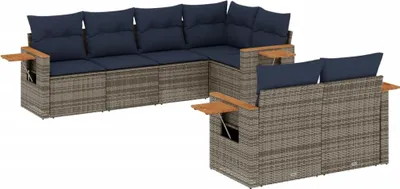 Produktbild von 7-tlg. Garten-Sofagarnitur mit Kissen Grau Poly Rattan