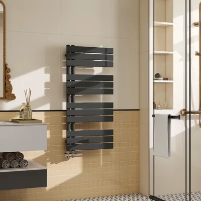 Produktbild von AICA Badheizkörper Handtuchtrockner 1042x500mm 629W Anthrazit, Seitenanschluss, Flach Vertikal für Badezimmer