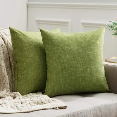 Productafbeelding van Kussenslopen, decoratieve kussens, linnenlook, kruispatroon, set van 2, 40x40 cm, groen