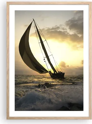Produktbild von Gerahmtes Poster - Rahmen in heller Eiche - Schiff Sonnenuntergang Sonne Landschaft - 50x70 cm - Wand Bild - Wanddeko - Wandbilder - Wandposter - Bilderrahmen - Bilder - Kunstdruck - P2NPA50x70-3158