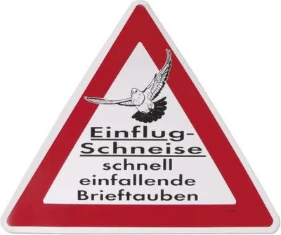 Produktbild von Schild Warnschild - Einflugschneise schnell einfallende Brieftauben - Gr. 30 X 27 cm - TB802/1