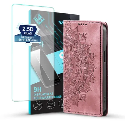 Produktbild von Mandala Handyhülle für Google Pixel 11 / 11 Pro RFID Schutz Klapphülle Case Cover Design Schutzhülle mit 9H Displayglas Farbe: Rosa