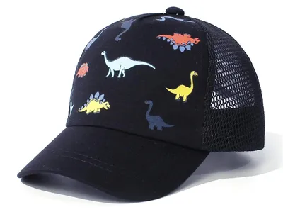 Produktbild von Kleinkind Baseball Mütze mit Dinosaurier-Muster, Mesh-Rücken, Klettverschluss, Schwarz, 3-5 Jahre