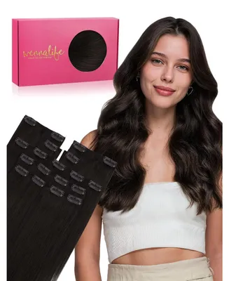 Productafbeelding van Haarverlengingen met clip-in, echt haar, 85 gram, 7 stuks, donkerbruin, 30 cm, Remy haar