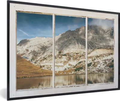 Produktbild von MuchoWow® MuchoWow® Gerahmtes Poster Aussicht - Berg - Wasser 60x40 cm - Poster mit zchwarzem Bilderrahmen - Printing - Wanddeko Schlafzimmer