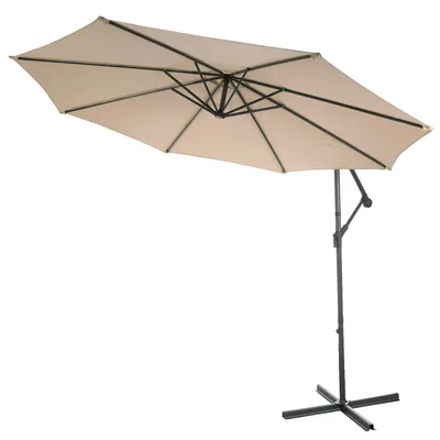 Image de Acerra, parasol, protection solaire, Ø 3m inclinable, polyester/acier 11kg ~ sable-beige avec support