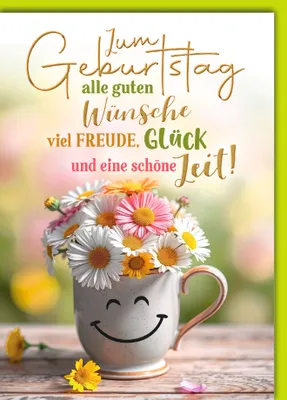 Produktbild von Geburtstag Glückwunschkarte mit Umschlag Tasse mit weißen rosa Margeriten guet Wünsche Freude Glück