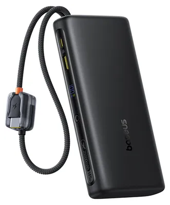 Produktbild von Powerbank Baseus EnerFill FC41, 25000 mAh, 145 W, mit digitaler Anzeige und integriertem Dual-USB-C-Kabel – Schwarz