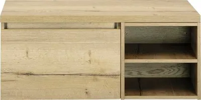 Produktbild von Sanox Waschtischunterschrank Frozen BxHxT 100 x 43 x 45 cm Frontfarbe eiche natur mit Waschtischplatte und Regal
