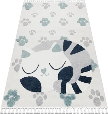 Produktbild von Dywan YOYO GD59 biały / szary - Kotek dla dzieci, strukturalny, sensoryczny Frędzle  beżowy 140x190 cm