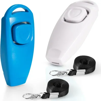 Productafbeelding van Hondentraining Clicker Fluitje - Huisdier Trainingsset - Gedrag Trainen - 2-in-1 Design - 2 stuks - Wit en Lichtblauw