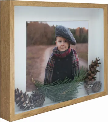 Produktbild von 3D-Boxrahmen tief für Fotos, Souvenirs, Blumensträuße 28x35cm (20x25) Eiche mit Passepartout
