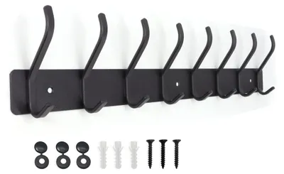 Produktbild von Schwarze Kleiderhaken, Wandhaken mit 8 Haken, Kleiderschrank, Garderobenständer, Wandgarderobe für Schlafzimmer, Badezimmer, Küche (Schwarz, 8 Haken)