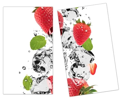 Produktbild von Spritzschutz Herdabdeckplatte Schneidebrett aus Glas Erdbeeren auf Wassersplash 2-Teilig (60x52cm)
