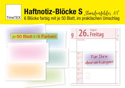 Produktbild von TimeTEX Haftnotiz-Blöcke „Stundenfelder A4“ S, 6 Blöcke