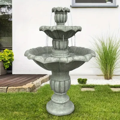 Image de Fontaine d'extérieur – Cascade – Fontaine décorative – Ornement d'eau – Décoration de jardin – Béton – Avec pompe