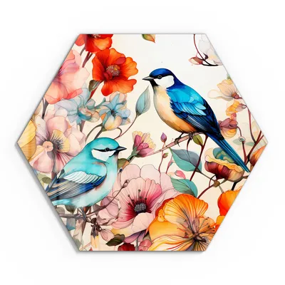 Produktbild von DEQOART Glasbild Echtglas 40x35 cm 'Blütenvögelzauber' Wandbild Bild modern Deko