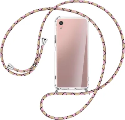 Produktbild von Handykette Backcover-Schutzhülle mit Band (Metall silberfarben) für Sony Xperia XA1 Plus - rosa Karo