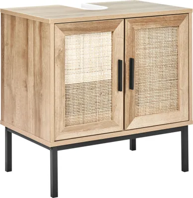 Obrázek produktu pro BELIANI Koupelnová skříňka světlá dřevotříska ratanový výplet 60 x 60 cm boho design