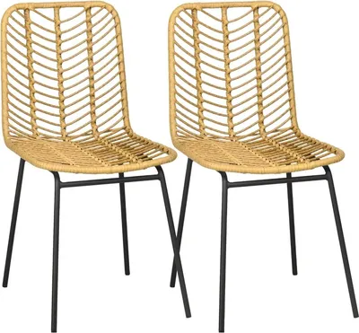 Obrázok produktu pre Fortuna Lai Jedálenská stolička, sada 2 ks  Kuchynská stolička s operadlom v ratanovom vzhľade, oceľ, žltá, 44x58x85cm pre jedáleň a obývačku