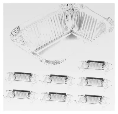 Produktbild von 50 Stück Einweg-Aluschalen 130x100x42mm aus Aluminiumfolie für Backofen und BBQ, lebensmittelecht und hitzebeständig, Takeaway-Verpackung für unterwegs