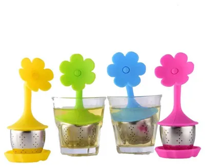 Immagine prodotto di Filtro da tè in silicone con manico in acciaio inossidabile - confezione da 4 pezzi