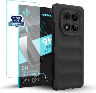 Produktbild von Handy Hülle für Xiaomi Redmi Note 14 Pro mit 9H Displayglas Displayschutz Plus Grip Case Cover Schutzhülle Softgrip Farbe: Schwarz
