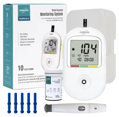 Obrázek produktu pro Glukometr - Měřič hladiny krevního cukru - 10 testovacích proužků a 10 lancet - mg/dl - Bílý