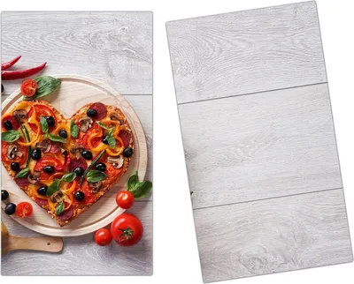 Produktbild von Spritzschutz Herdabdeckplatte Schneidebrett aus Glas Pizzaherz 2-Teilig (60x52cm)