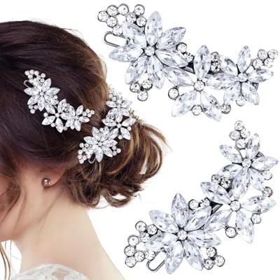 Productafbeelding van 2 stuks kristallen haarspeldjes - Zilveren haaraccessoires