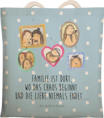 Produktbild von Mr. & Mrs. Panda Einkaufstasche Igel Familie - Blau Pastell - Geschenk, Muttertag, Bilder, Tote Bag, Liebe, Tasche, Tragetasche, Beutel, Mama, shopping