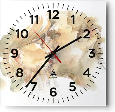 Produktbild von Wanduhr - Quadrat - Glasuhr - Kuss Paar Liebe - 30x30cm - Schleichendes Uhrwerk - Lautlos - zum Aufhängen bereit - Dekoration Modern - Wanddekoration aus Glas - C4AC30x30-5005