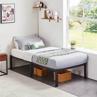 Produktbild von Yaheetech Bettrahmen 36cm H Metallbett mit Lattenrost, Bettgestell aus Metall, Modern Doppelbett Einzelbett Leichte Montage, 90 x 200 cm, Schwarz