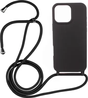 Produktbild von Handyhülle Schwarz mit Handykette Band für IPhone16 Promax Silikon Schutzhülle Case Zum Umhängen