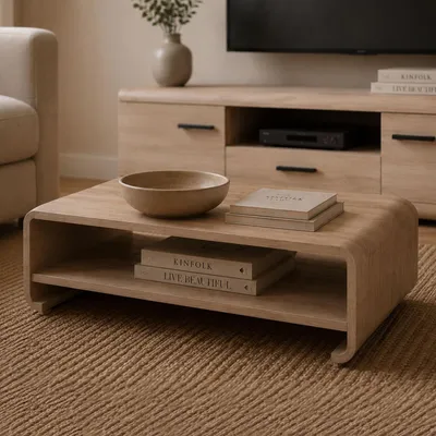 Immagine prodotto di Kasamome - Tavolino da Salotto, 120x60x40h cm Marrone Rovere, Angoli Arrotondati