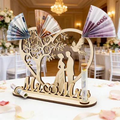 Holz-Geldgeschenk-Set mit LED-Lichterkette, 2 m, für Hochzeit