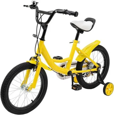 Productafbeelding van Kindermotorfiets, 16 inch, met bagagedragers, spatborden, verstelbaar zadel, geel, geschikt voor kinderen van 5 tot 8 jaar.