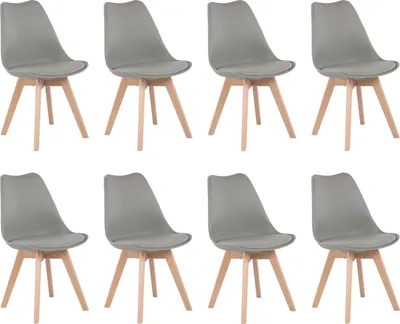 Image de H.J WeDoo Chaise de salle à manger, style scandinave, vintage, rétro, chaise de cuisine, rembourrée avec coussin sur l'assise, plastique et bois massif, chaise 8pcs, gris