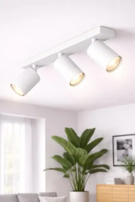 Obrázok produktu pre LED stropný reflektor s 3 žiarovkami GU10, otočný o 350° – moderný stropný reflektor, biely, Braytron