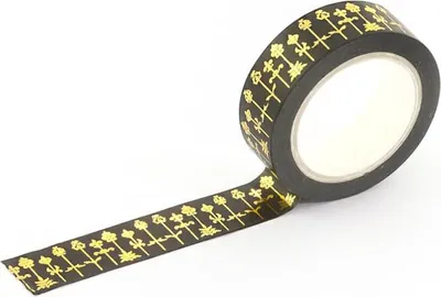 Produktbild von Oblique Unique Washi Tape Dekobänder Scrapbooking selbstklebend - schwarz Goldblumen