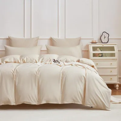 Productafbeelding van Beddengoedset Mako satijn, 135x200 cm, beige, 4-delig, 100% katoen, ® gecertificeerd, met rits