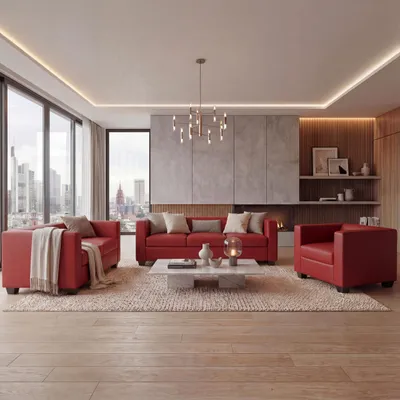Obrázek produktu pro 3-2-1 Sedací souprava Couchgarnitur Loungesofa Lille Leder, rot